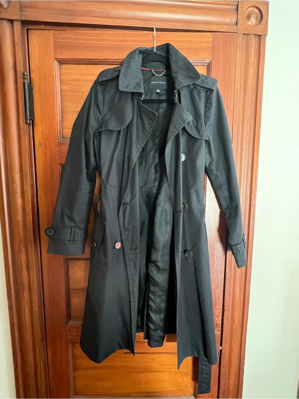 Banana Republic Black Belted Trench Raincoat Size Medium